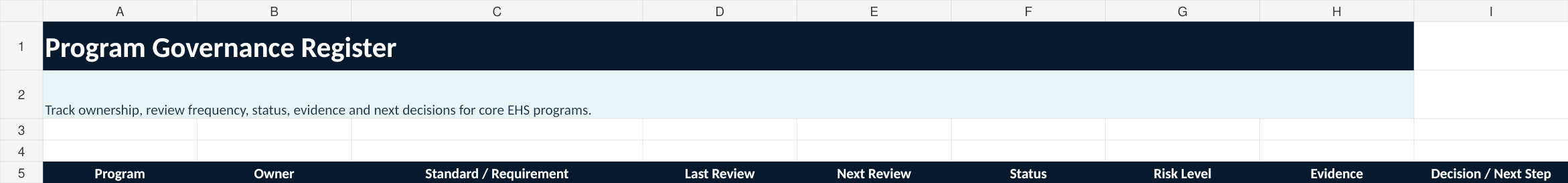 Program Governance preview for ehs director operating system