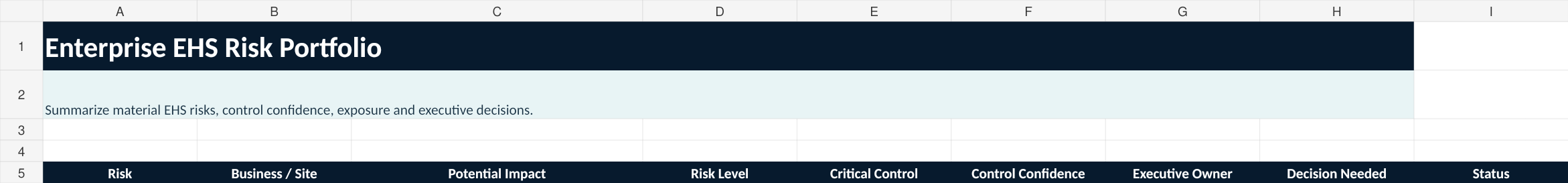 Enterprise Risk preview for executive ehs dashboard governance system