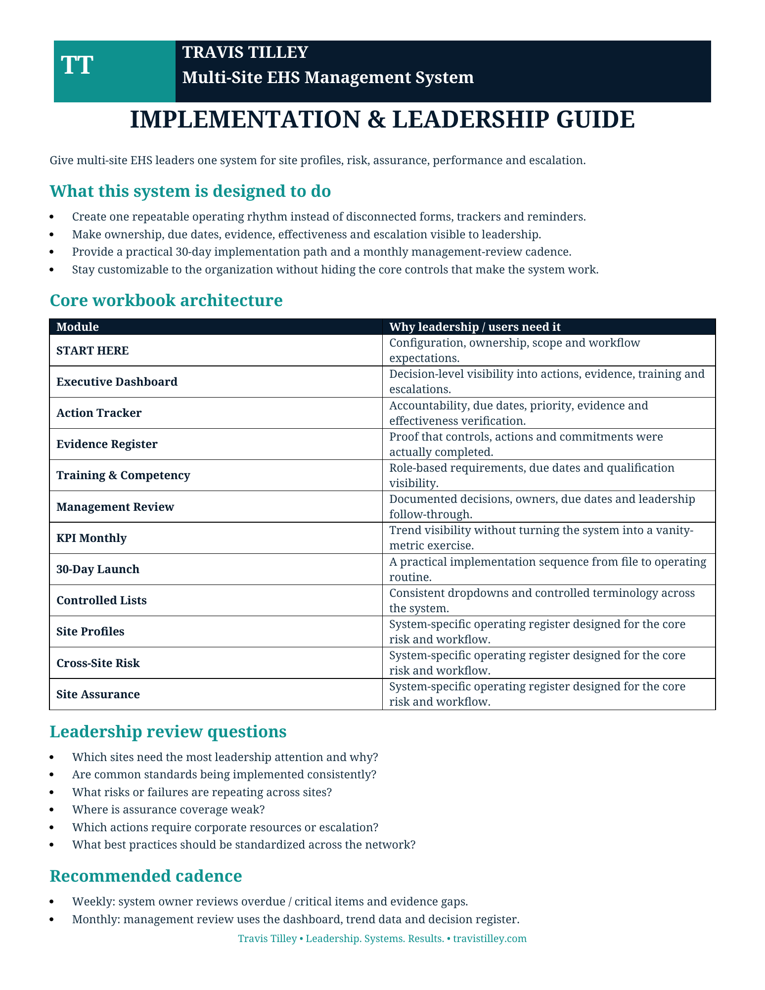 Implementation & Leadership Guide preview for multi site ehs management system