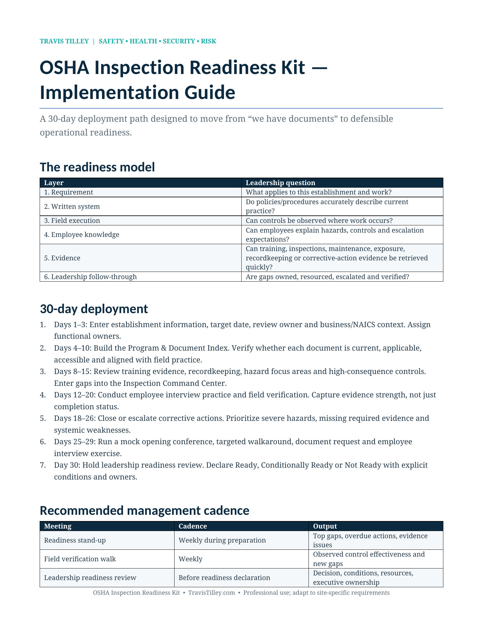 Implementation Guide preview for osha inspection readiness kit