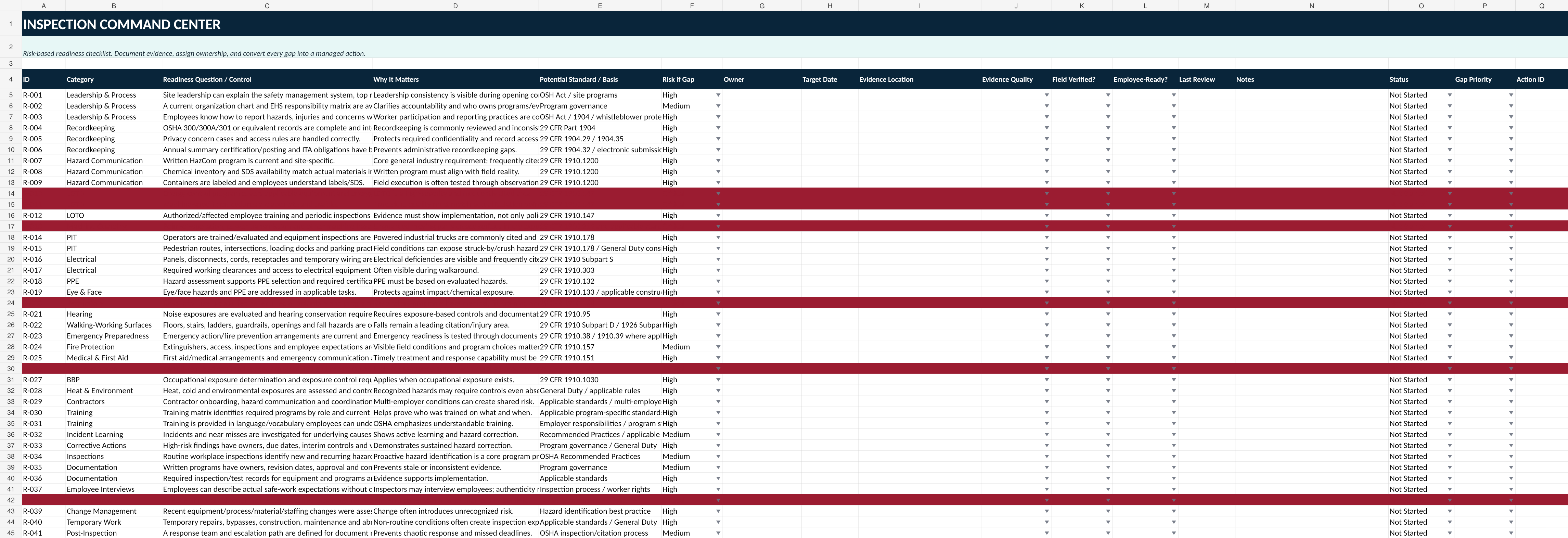 Inspection Command Center preview for osha inspection readiness kit