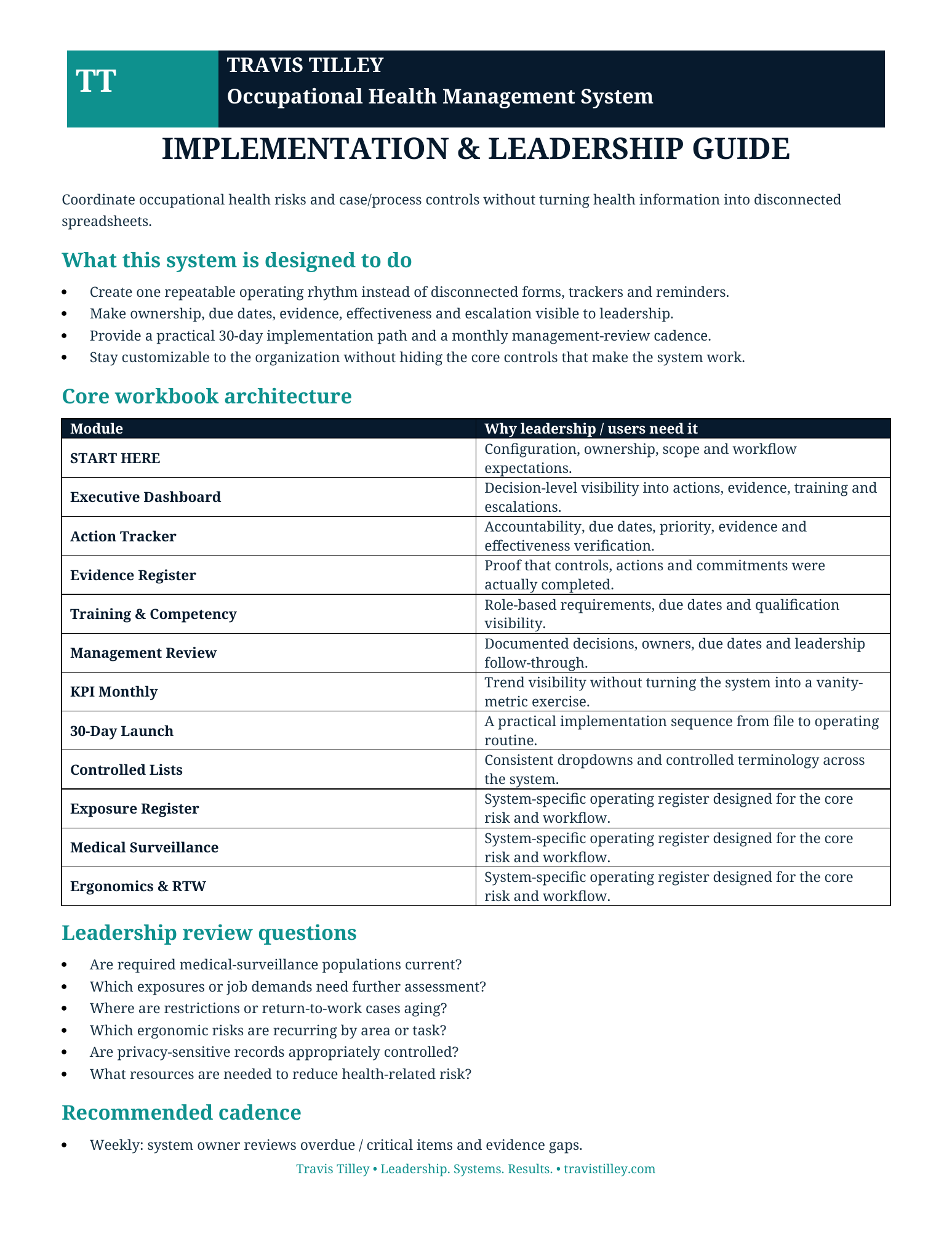 Implementation & Leadership Guide preview for occupational health management system