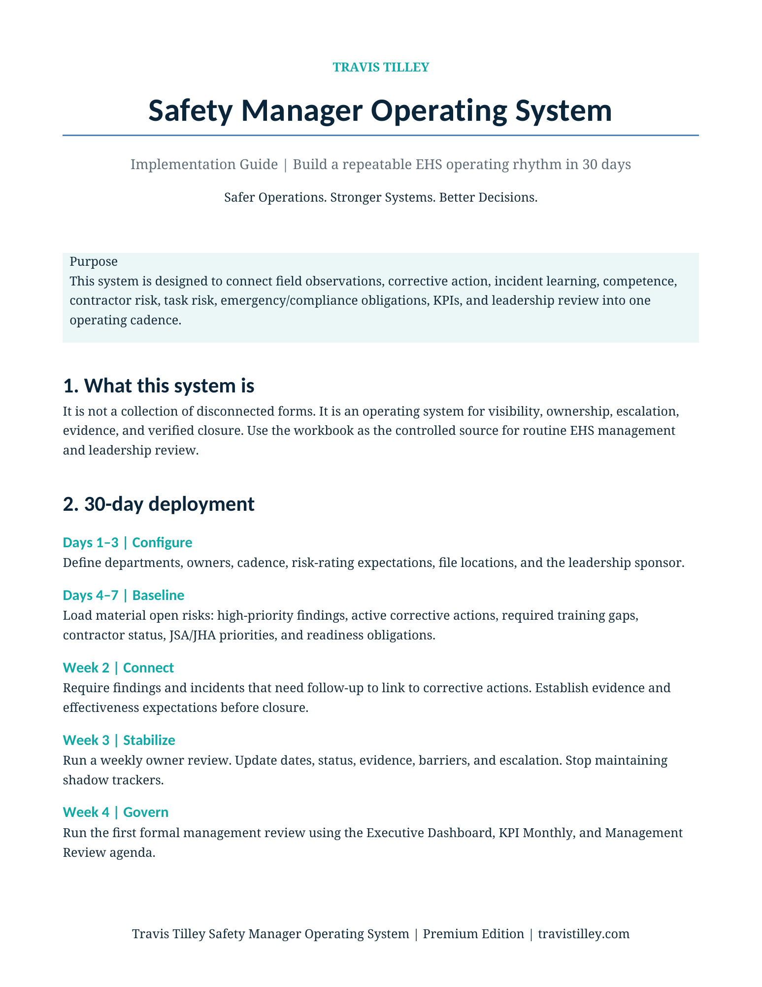 Implementation Guide preview for safety manager operating system
