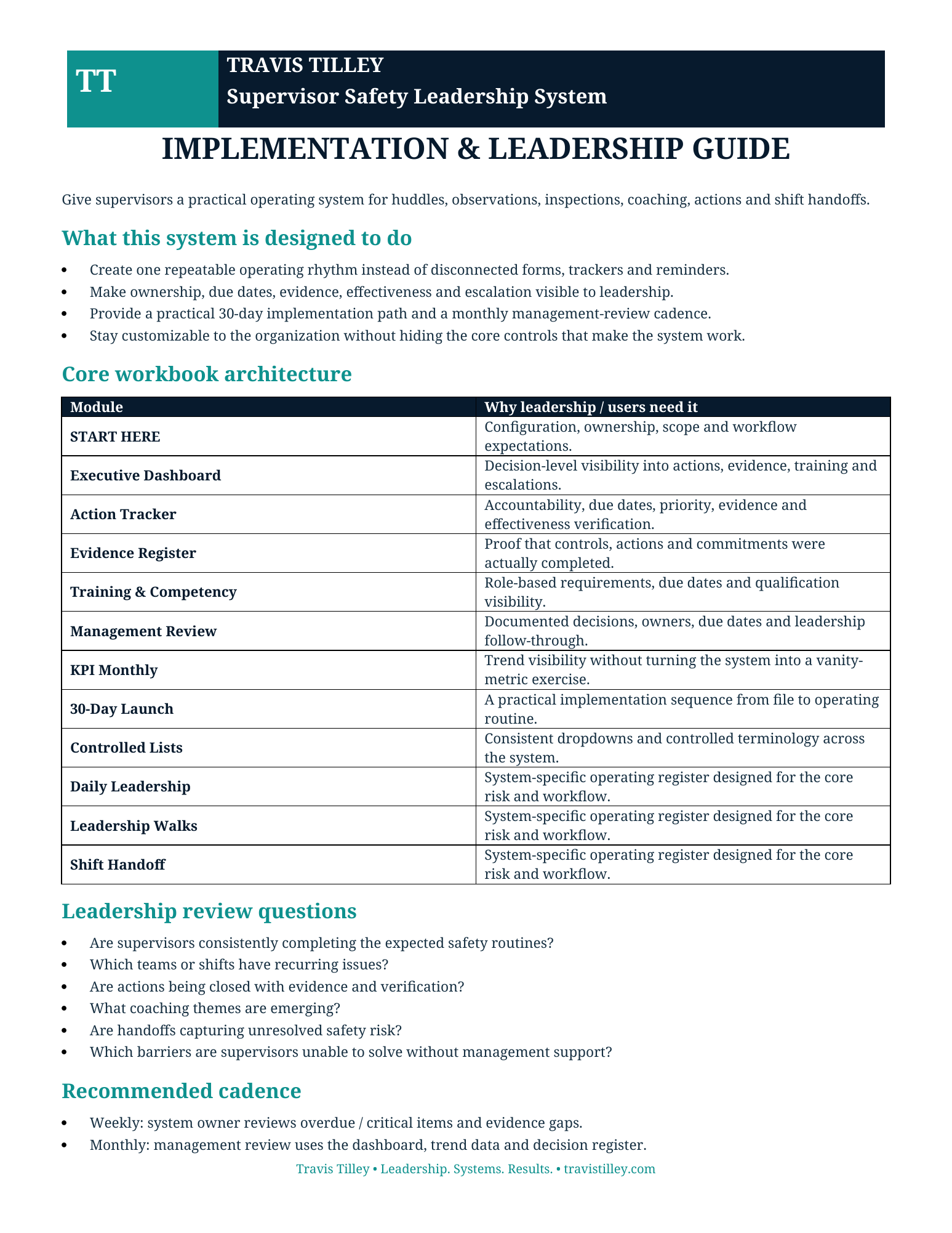 Implementation & Leadership Guide preview for supervisor safety leadership system