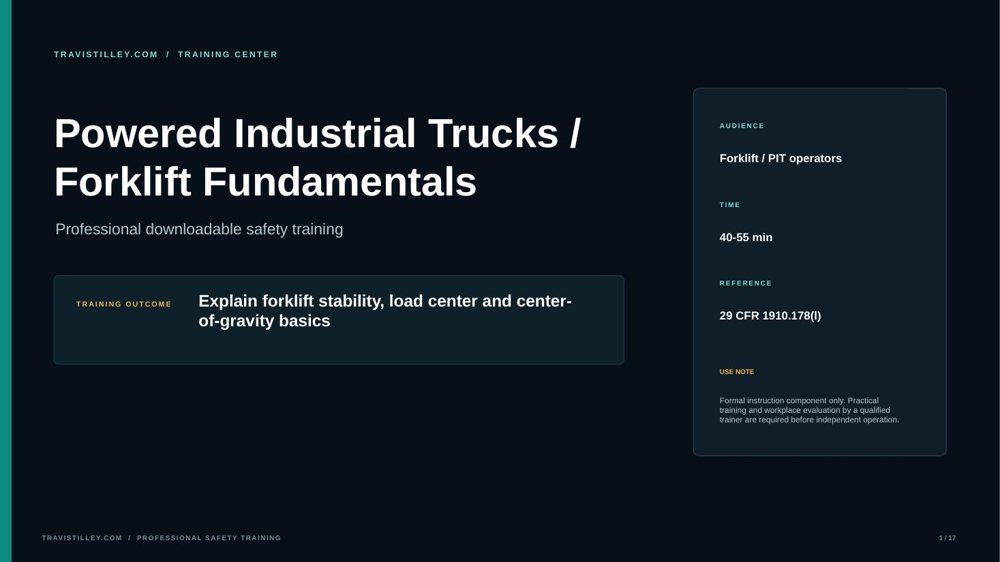 Preview of Powered Industrial Trucks / Forklift Fundamentals training presentation
