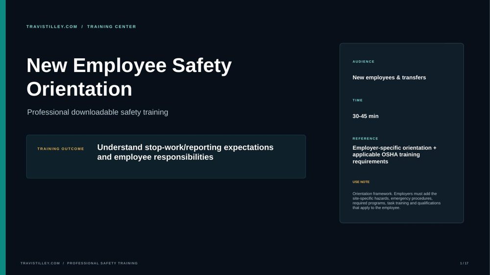 Preview of New Employee Safety Orientation training presentation