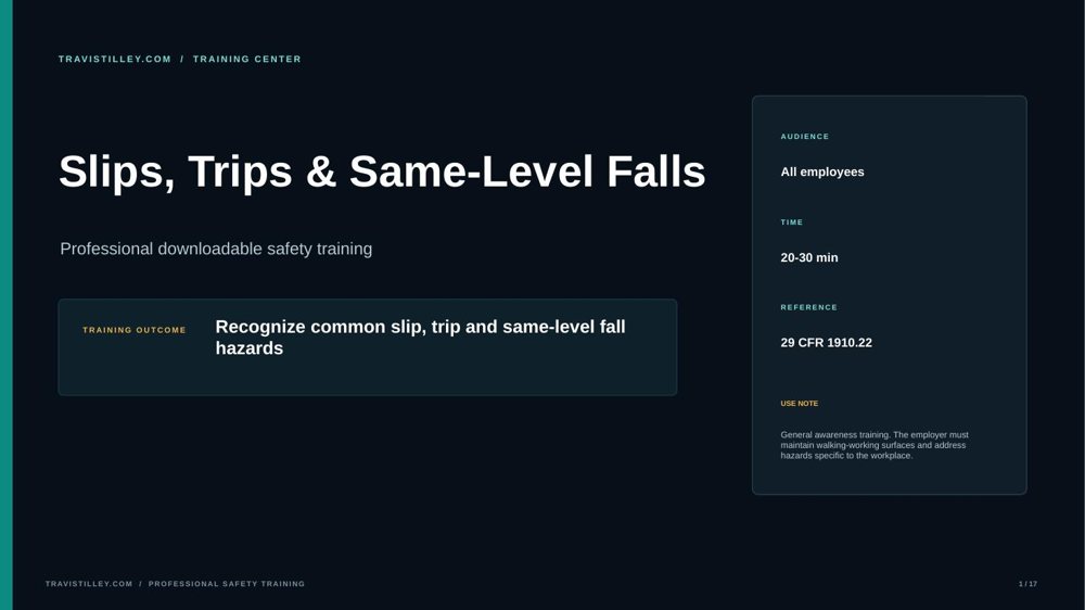 Preview of Slips, Trips & Same-Level Falls training presentation
